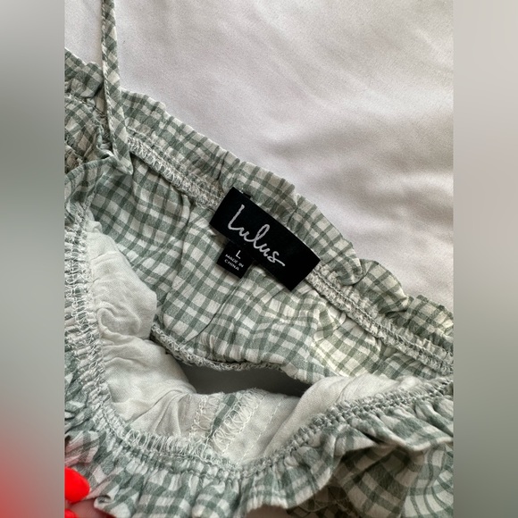 “My Own Paradise Sage Green Gingham Two-Piece Romper” from Lulus size L - Picture 3 of 5